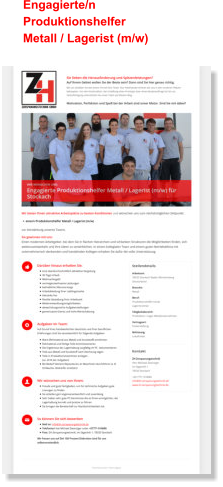 Engagierte/n  Produktionshelfer Metall / Lagerist (m/w)